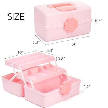 ZOOFOX Cute Hair Accessories Organizer for Girls, 3-Layers Pink Craft Storage Container with Handle,...