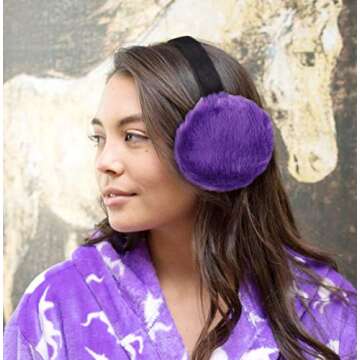 Livingston Unisex Fuzzy Earmuffs Faux Furry Ear Muff Winter Outdoors Earmuffs For Women Winter Ear Muffs Foldable Purple Ear Muffs Winter Women Earmuff, Purple