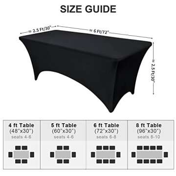 OutdoorLines Fitted Black Tablecloth for 6 Foot Rectangle Table - Elastic Spandex Massage Bed Stretc...