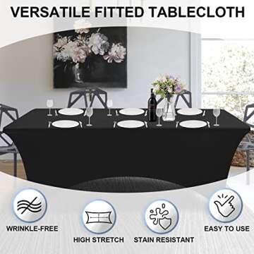 OutdoorLines Fitted Black Tablecloth for Events and Parties