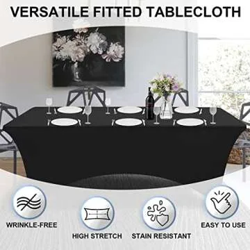 OutdoorLines Fitted Black Tablecloth for Events and Parties