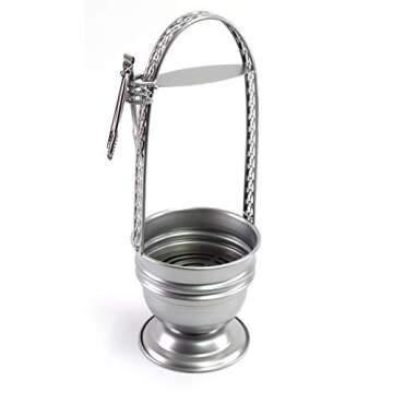 17" Cross X Design Black Hookah Charcoal Coal Holder Premium Quality Basket w/Side Tong Holder Lounge Hookah Lounge Style Accessories (Silver)