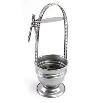 17" Cross X Design Black Hookah Charcoal Coal Holder Premium Quality Basket w/Side Tong Holder Lounge Hookah Lounge Style Accessories (Silver)