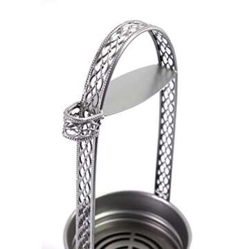 17" Cross X Design Black Hookah Charcoal Coal Holder Premium Quality Basket w/Side Tong Holder Lounge Hookah Lounge Style Accessories (Silver)