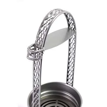 17" Cross X Design Black Hookah Charcoal Coal Holder Premium Quality Basket w/Side Tong Holder Lounge Hookah Lounge Style Accessories (Silver)