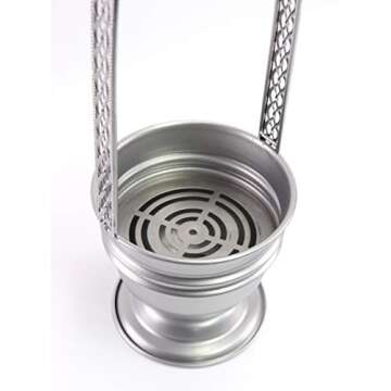 17" Cross X Design Black Hookah Charcoal Coal Holder Premium Quality Basket w/Side Tong Holder Lounge Hookah Lounge Style Accessories (Silver)