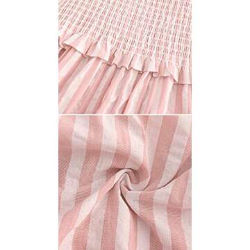 R.Vivimos Women's Summer Cotton Adjustable Straps Boho Stripe Casual Flowy A Line Midi Dress with Pockets (Medium, Pink-Stripe)