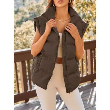 AUTOMET Womens Puffer Vests Fall Fashion Jackets Puffy Outfits 2025 Trendy Sleeveless Coats Outerwear Winter Clothes Brown M