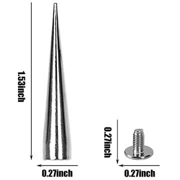 30PCS 40MM Spike and Studs Silver Cone Spikes Punk Bullet Large Leather Rivets Screwback Studs Screw...