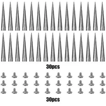 30PCS 40MM Spike and Studs Silver Cone Spikes Punk Bullet Large Leather Rivets Screwback Studs Screw on Cone for DIY Craft Clothing