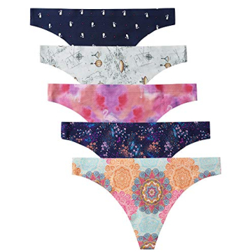 Seamless Women Underwear Thongs Multipack,No Show Ladies Thong,Invisible No Line Breathable Comfortable Panties Undies,Womens No Seam Soft Wide Gusset Tanga,Microfiber Legging Underpants,5-Pack