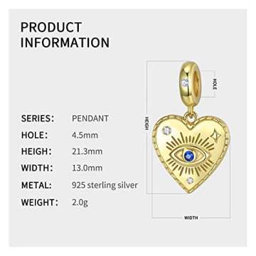 Blue Evil Eye Bead Charms fits Pandora Charms Bracelets 925 Sterling Silver Lucky Charms Pendant Bea...