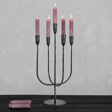 Creative Co-Op Hand-Forged Black Candelabra for 5 Tapers