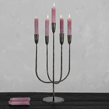 Creative Co-Op Hand-Forged Black Candelabra for 5 Tapers