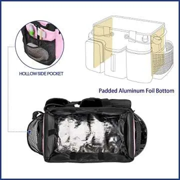 LoDrid Large Professional Cleaning Caddy with Detachable Divider, Supply Organizer with Handle and Shoulder Strap, Cleaning Bags for Housekeepers & Cleaners, Pink