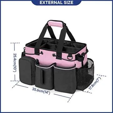 LoDrid Large Professional Cleaning Caddy with Detachable Divider, Supply Organizer with Handle and Shoulder Strap, Cleaning Bags for Housekeepers & Cleaners, Pink