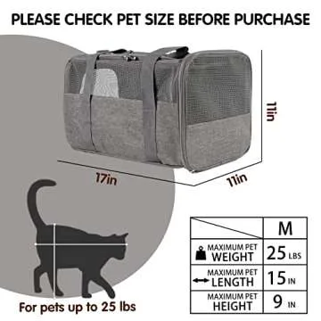 Yipincover Cat Carrier, Soft-Sided Airline Approved Pet Carrier Case with 4 Ventilated Windows for Cats and Dogs Under 10-25Lbs (17.0 L x 11.0 W x 11.0 H Inch, Grey)