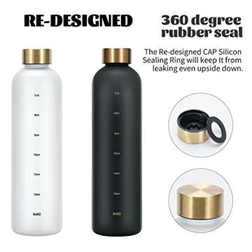 MUCR 32 oz Water Bottle With Time Marker, Motivational Clear Water Bottles, Lightweight and Frosted, BPA Free for Gym, Sport, Outdoors, White