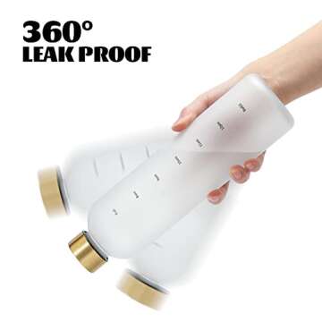 MUCR 32 oz Water Bottle With Time Marker, Motivational Clear Water Bottles, Lightweight and Frosted, BPA Free for Gym, Sport, Outdoors, White