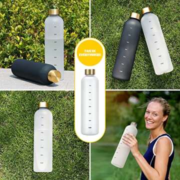MUCR 32 oz Water Bottle With Time Marker, Motivational Clear Water Bottles, Lightweight and Frosted, BPA Free for Gym, Sport, Outdoors, White