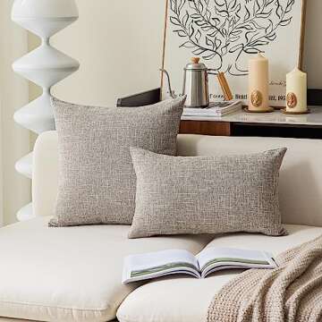 Kevin Textile Pillow Covers Faux Linen Toss Soft Throw Cushion Cases for Couch Sofa Bedroom, Invisible Zipper, 18x18 inches (Set of 2, Sesame Grey)