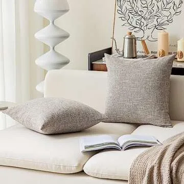 Kevin Textile Pillow Covers Faux Linen Toss Soft Throw Cushion Cases for Couch Sofa Bedroom, Invisible Zipper, 18x18 inches (Set of 2, Sesame Grey)