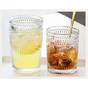 LOYUYU Vintage Water Glasses Set - 4 Premium Tumblers