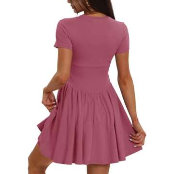 Darong Women's Casual Plain Simple T-Shirt A Line Dress Crew Neck Drop Waist Mini Dresses 9051 Raspberry Pink L