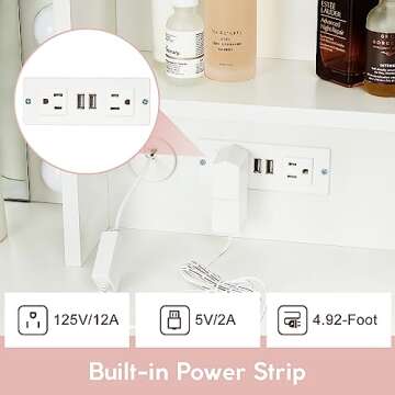 Fashionwu Makeup Vanity with Lights and Charging Station