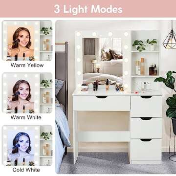 Fashionwu Makeup Vanity with Lights and Charging Station