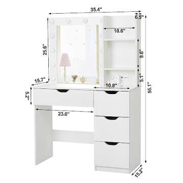 Fashionwu Makeup Vanity with Lights and Charging Station