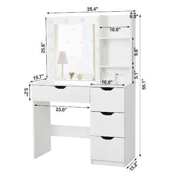 Fashionwu Makeup Vanity with Lights and Charging Station
