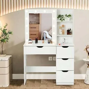 Fashionwu Makeup Vanity with Lights and Charging Station