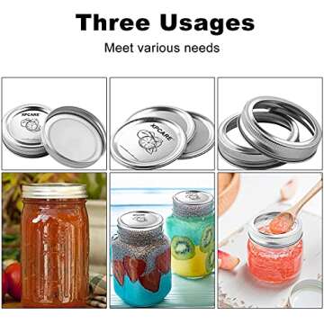 XPCARE 96 Pieces Canning Lids and Rings Regular Mouth - 48 Pieces Canning Lids + 48 Pieces Rings - Regular Mouth Mason Jar - Split-Type Lids with Silicone Seals Rings - Mason Storage Solid Caps