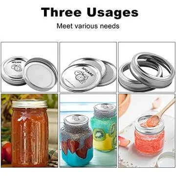 XPCARE 96 Pieces Canning Lids and Rings Regular Mouth - 48 Pieces Canning Lids + 48 Pieces Rings - Regular Mouth Mason Jar - Split-Type Lids with Silicone Seals Rings - Mason Storage Solid Caps