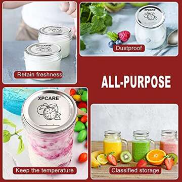 XPCARE 96 Pieces Canning Lids and Rings Regular Mouth - 48 Pieces Canning Lids + 48 Pieces Rings - Regular Mouth Mason Jar - Split-Type Lids with Silicone Seals Rings - Mason Storage Solid Caps