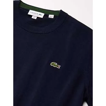 Lacoste Mens Long Sleeve Crewneck Cotton Jersey Sweater, Navy Blue, Medium US