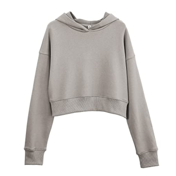 Stylish Amazhiyu Women's Cotton French Terry Cropped Hoodie - Gray, Medium