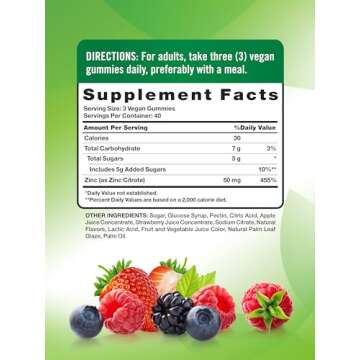 Nature's Truth Zinc Gummies for Adults | 50mg | 120 Count | Vegan, Non-GMO & Gluten Free Supplement ...