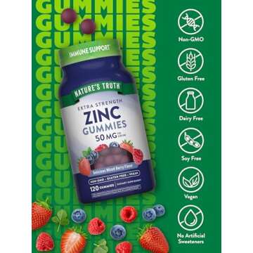 Nature's Truth Zinc Gummies for Adults | 50mg | 120 Count | Vegan, Non-GMO & Gluten Free Supplement | Mixed Berry Flavor