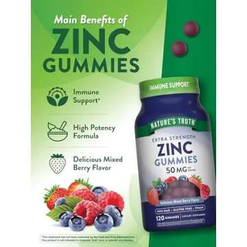 Nature's Truth Zinc Gummies for Adults | 50mg | 120 Count | Vegan, Non-GMO & Gluten Free Supplement | Mixed Berry Flavor