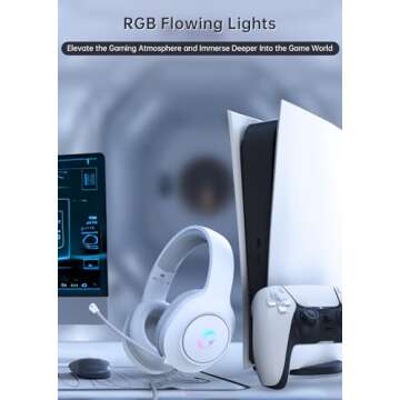 syndesmos CM7002 Gaming Headset for PS5, PS4, PC, Mac, Switch, Xbox Series, Surround Sound RGB Gaming Headphones with Noise Canceling Microphone, 50MM Dynamic Drivers, 3.5MM Audio Jack, Light White