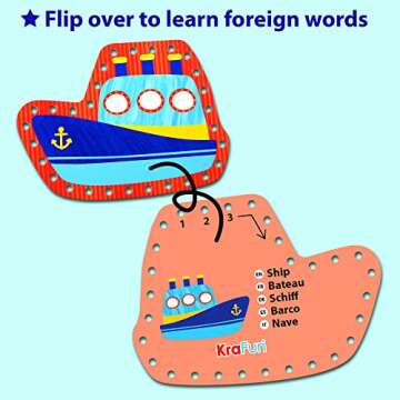 KRAFUN Preschool Beginner First Lacing Card Kit for Kids Training Arts & Crafts, 5 Easy Transport and Cars Lacing Projects, Lacing Cards for Toddlers, Fine Motor Skills Toys