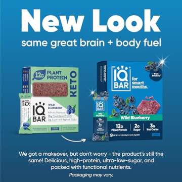 IQBAR Brain and Body Keto Protein Bars - 12-Count Banana Nut, Matcha Chai & Wild Blueberry Keto Bars - Low Carb Protein Bars - High Fiber Vegan Bars and Low Sugar Meal Replacement Bars