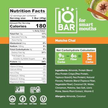 IQBAR Brain and Body Keto Protein Bars - 12-Count Banana Nut, Matcha Chai & Wild Blueberry Keto Bars - Low Carb Protein Bars - High Fiber Vegan Bars and Low Sugar Meal Replacement Bars