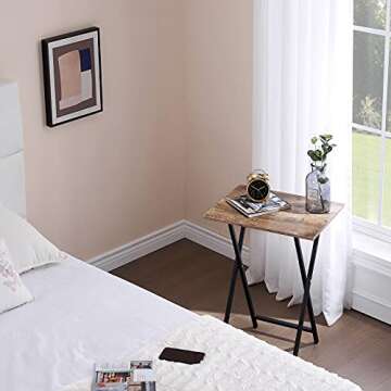 VECELO Folding TV Tray for Eating Set of 2, Portable Dinner/Snack Table with Cup Holder for Couch, L...