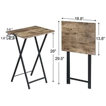 VECELO Folding TV Tray for Eating Set of 2, Portable Dinner/Snack Table with Cup Holder for Couch, Living Room and Small Space,Light Gray