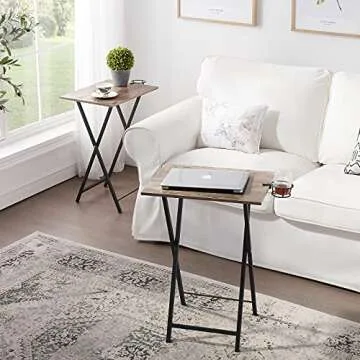 VECELO Folding TV Tray for Eating Set of 2, Portable Dinner/Snack Table with Cup Holder for Couch, Living Room and Small Space,Light Gray