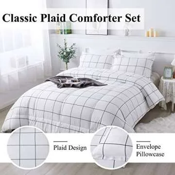 Andency White Grid Queen Comforter Set - 3 Pieces