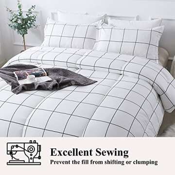 Andency White Grid Queen Comforter Set - 3 Pieces